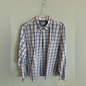 Lacoste Men's Blue, White, and Red Plaid Shirt